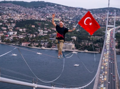 watch estonian slackliner walks tightrope from asia to europe across istanbul bridge watch estonian slackliner walks tightrope from asia to europe across istanbul bridge