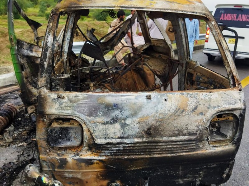 two men in the van were burnt to death when their vehicle caught up fire after colliding with a double cabin vehicle photo express