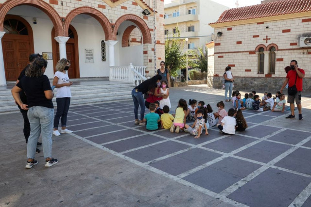 students and their teachers are seen at a square following an earthquake in heraklion on the island of crete greece september 27 2021 reuters students and their teachers are seen at a square following an earthquake in heraklion on the island of crete greece september 27 2021 reuters