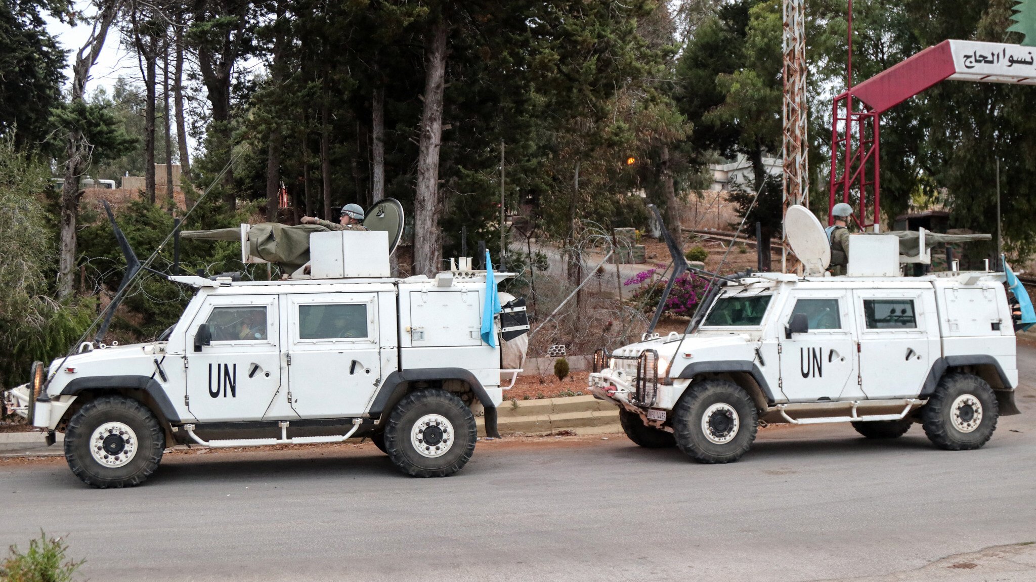 vehicles of the united nations interim force in lebanon unifil patrol in marjeyoun in southern lebanon on october 11 2024 photo afp