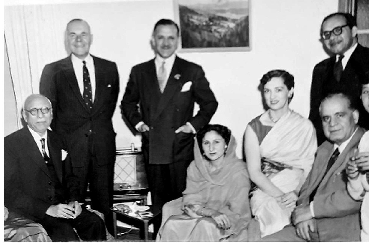 In 1957 Dr Hakim attended the UNESCO sponsored East West Philosophers’ Conference in Canberra to improve the understanding of the cultures of East and West. Dinner at the Pakistan High Commission. L-R Professor Sharif, J Oldham, former High Commissioner for Australia in Pakistan, Lt Gen Muhammad Yousuf, High Commissioner for Pakistan, Begum Yousuf, Begum Jafri, Fareed Jafri, Press Attaché, Dr Hakim