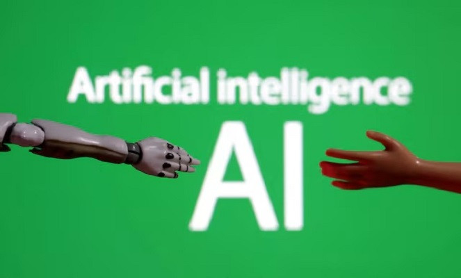 words reading artificial intelligence ai miniature of robot and toy hand are pictured in this illustration taken december 14 2023 photo reuters