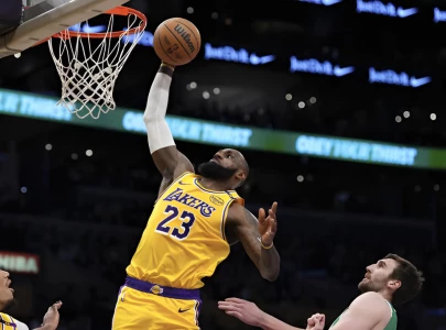 celtics vs lakers mvp lebron helps lakers dismantle defending champions as stars watch on