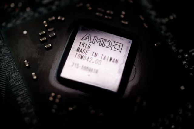 the logo of semiconductor company advanced micro devices inc amd is seen on a graphics processing unit gpu chip in this illustration picture taken february 17 2023 photo reuters the logo of semiconductor company advanced micro devices inc amd is seen on a graphics processing unit gpu chip in this illustration picture taken february 17 2023 photo reuters