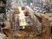 a view of the under construction underpass at karimabad in federal b area of karachi pakistan photo app