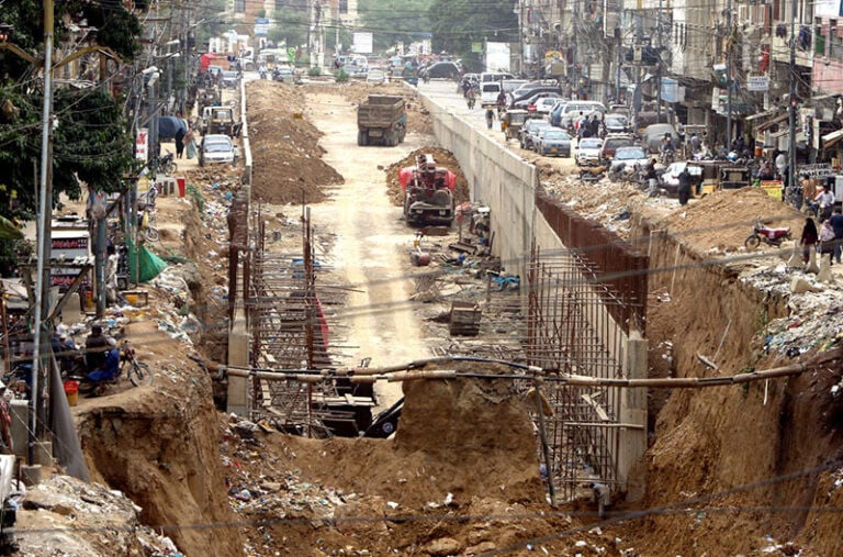 a view of the under construction underpass at karimabad in federal b area of karachi pakistan photo app