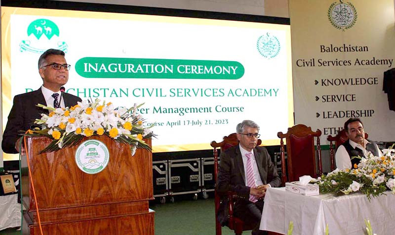 chief secretary balochisan abdul aziz uqaili addresses the inaugural ceremony of balochistan civil service academy in provincial capital city photo app