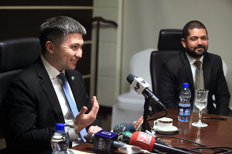 ambassador of kazakhstan to pakistan yerzhan kistafin speaks during a media briefing at a local hotel photo app