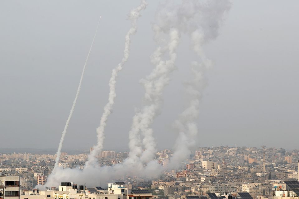 Rockets are launched by Palestinian militants into Israel, in Gaza May 10, 2021. PHOTO: REUTERS