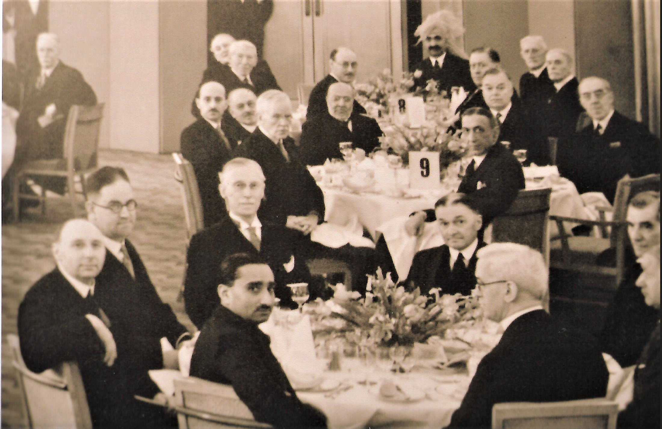 Sir Samad at a dinner during the Second Round Table Conference in London, 1931. He is seated on Table 9 next to the table number.