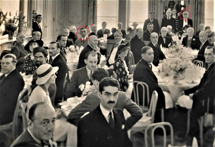 Sir Samad (1) at a dinner during the Second Round Table in 1931. Standing on the right is Sir Agha Khan (2).