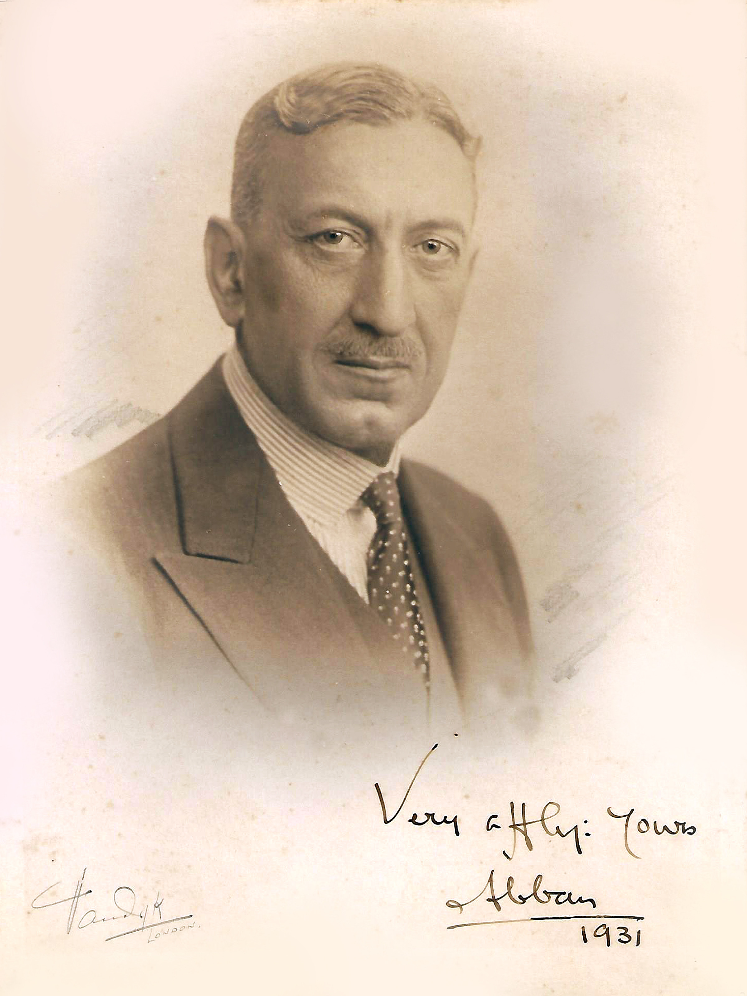 Autographed portrait of Sir Samad, taken at the famous Vandyk Studios in London while he was attending the Third Round Table Conference in 1932.