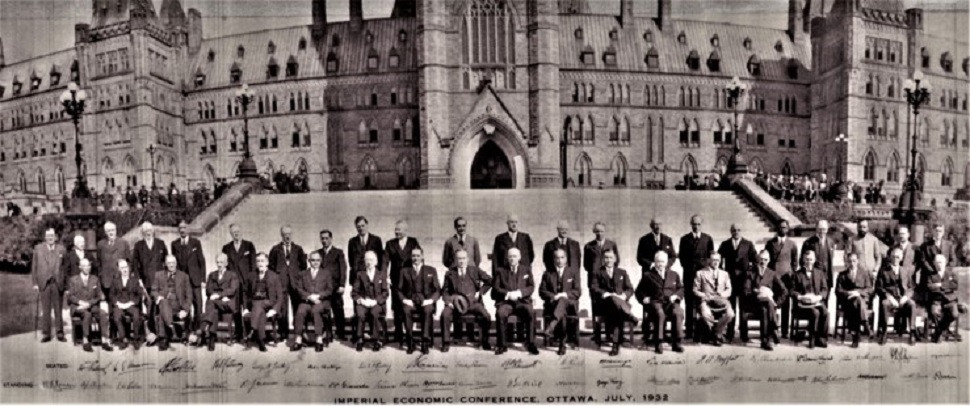 Members of the Imperial Economic Conference at Ottawa 1932. Sir Samad is standing fifth from the left.