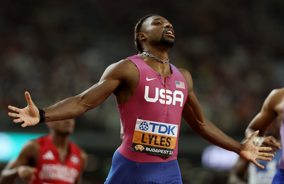 history man lyles became the fifth man to do the double and the first since bolt in 2015 as he claimed his fourth individual world title photo afp