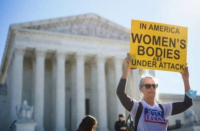 a protestor for women s abortion rights outside the us supreme court photo afp a protestor for women s abortion rights outside the us supreme court photo afp