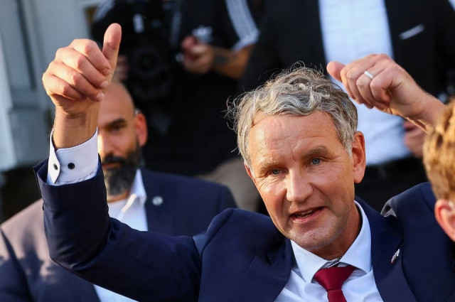 afd leader bjoern hoecke erfurt reacts after first exit polls in the thuringia state elections in erfurt germany on september 1 2024 photo reuters afd leader bjoern hoecke erfurt reacts after first exit polls in the thuringia state elections in erfurt germany on september 1 2024 photo reuters