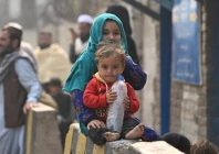 afghan refugee children sit outside the unhcr azakhel voluntary repatriation centre in nowshera photo afp