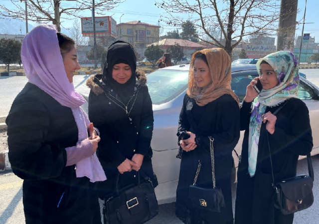 waheeda bayat a 24 years old student talks with her classmates outside gawharshad university in kabul afghanistan february 24 2022 photo reuters waheeda bayat a 24 years old student talks with her classmates outside gawharshad university in kabul afghanistan february 24 2022 photo reuters