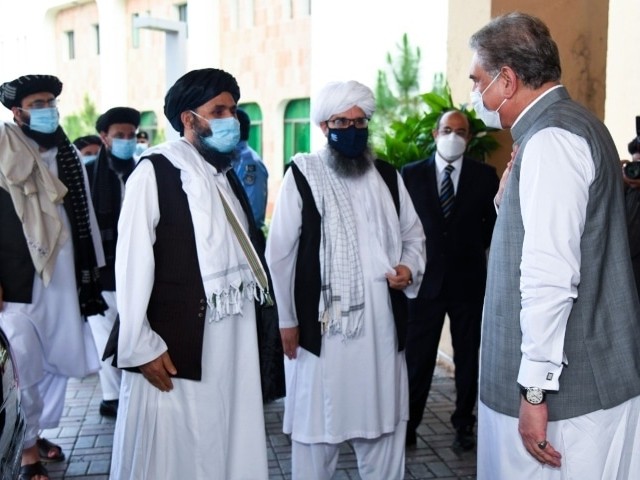 a delegation of afghan taliban meets foreign minister shah mahmood qureshi on tuesday photo fo file
