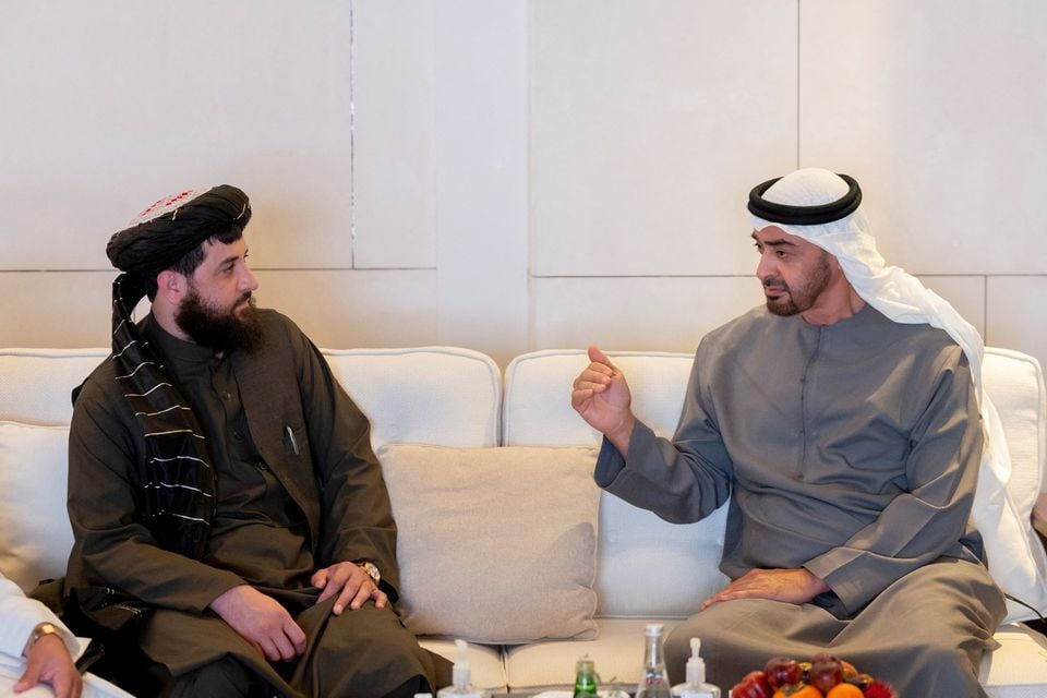 president of the united arab emirates sheikh mohamed bin zayed al nahyan meets with afghanistan s acting defence minister mullah mohammad yaqoob at al shati palace in abu dhabi united arab emirates december 4 2022 photo reuters