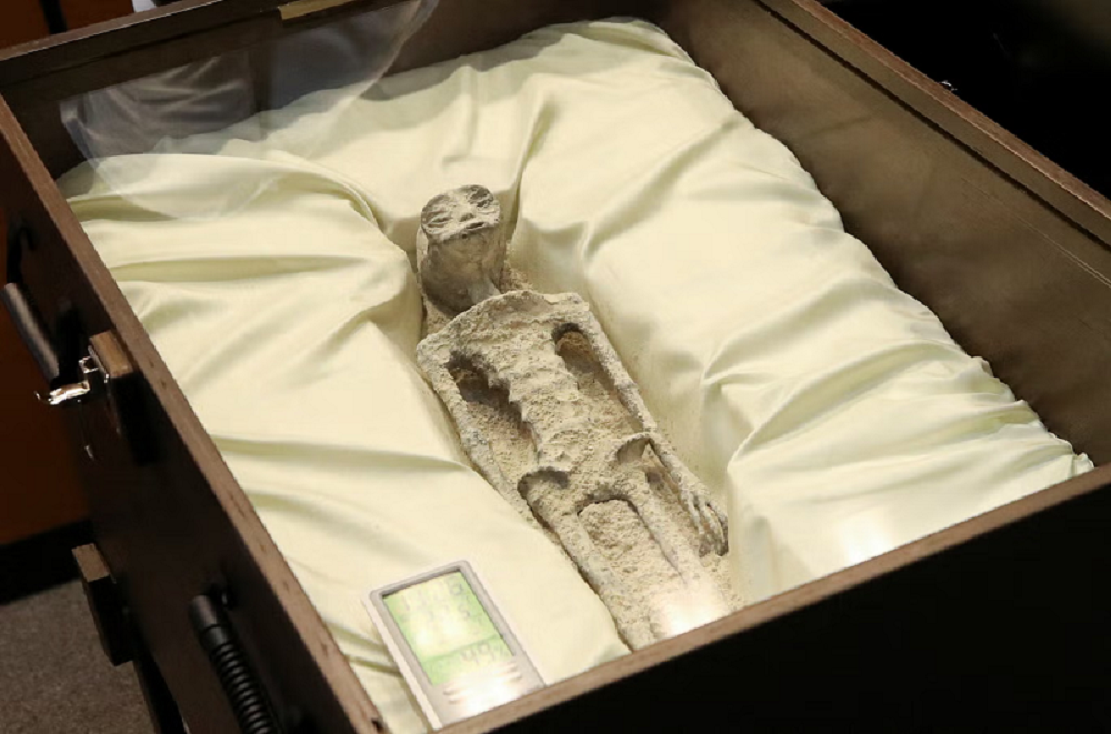 “Non-human” alien corpses believed to be a thousand years old have been displayed at an official event in Mexico’s Congress, according to local reports. PHOTO: REUTERS