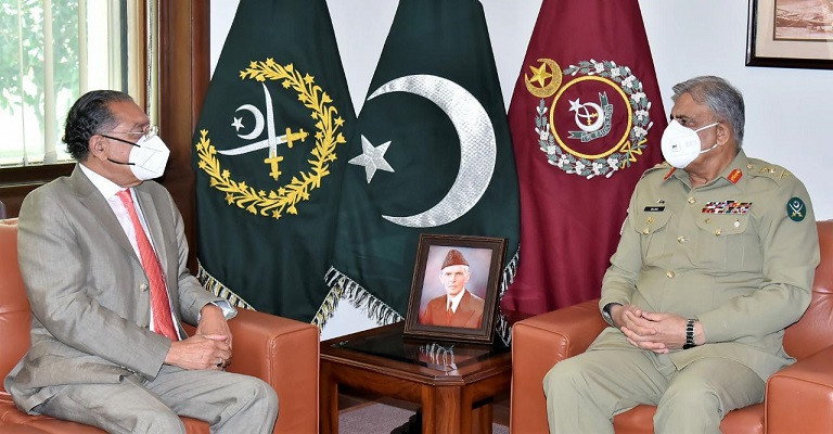 permanent representative of pakistan to the united nations ambassador munir akram meets chief of army staff coas general qamar javed bajwa at the general headquarters ghq photo express