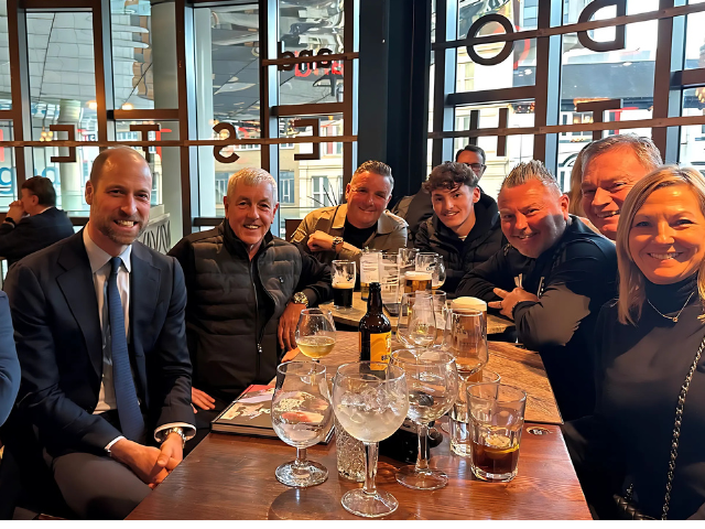 the prince of wales with aston villa fans before their match against everton