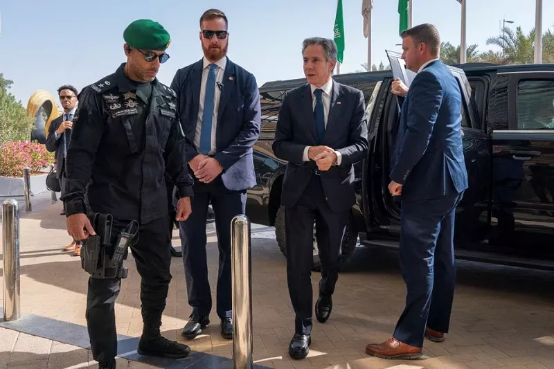 us secretary of state antony blinken after meeting with saudi crown prince mohammed bin salman in riyadh saudi arabia october 15 2023 photo reuters us secretary of state antony blinken after meeting with saudi crown prince mohammed bin salman in riyadh saudi arabia october 15 2023 photo reuters