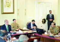 security huddle army chief gen asim munir listens as prime minister shehbaz sharif speaks during an apex committee meeting photo express