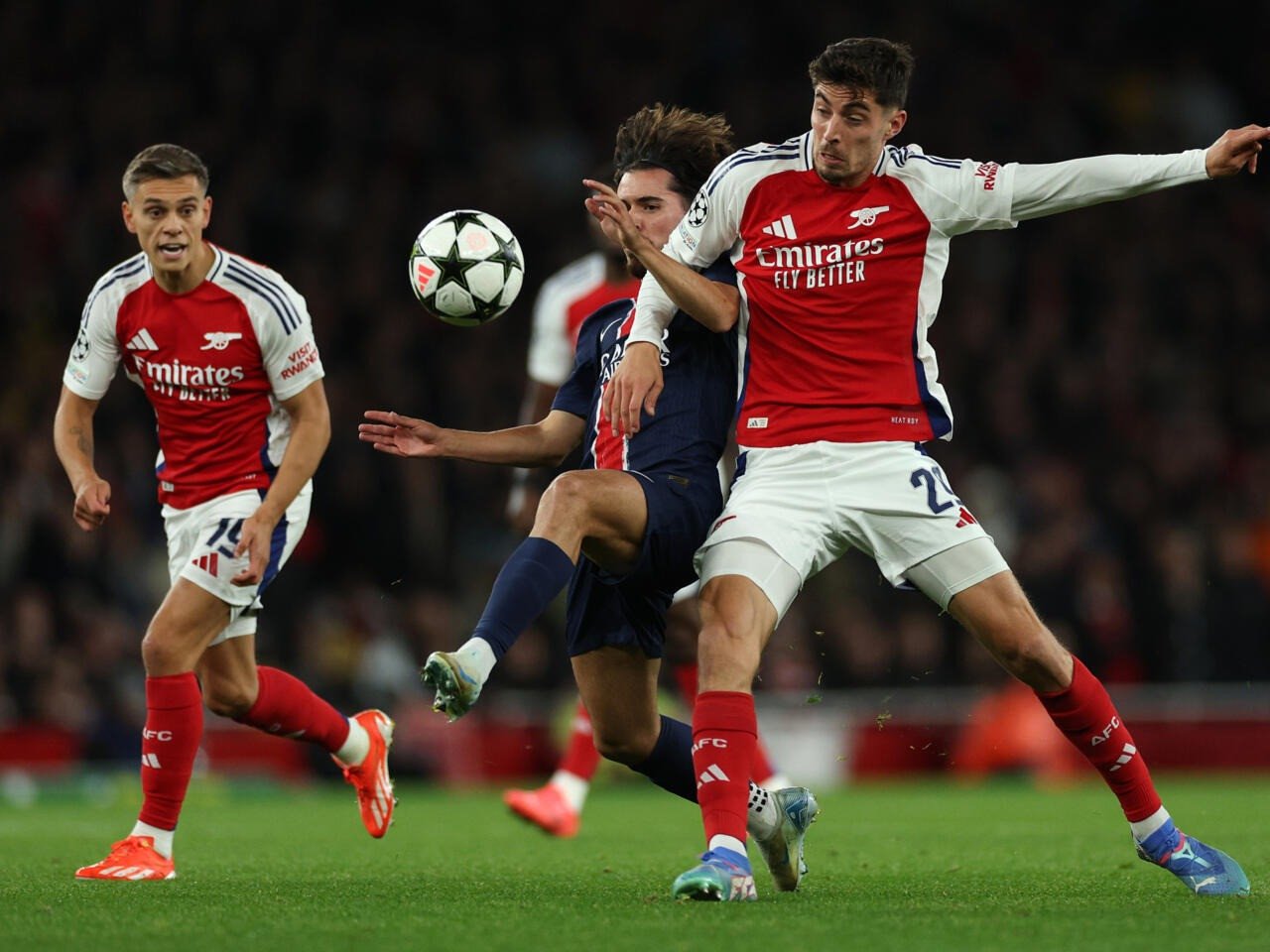 kai havertz r was among the scorers for arsenal against paris saint germain at emirates stadium in london england on october 1 2024 photo afp