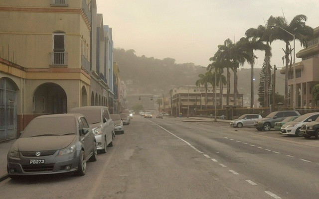 Ash covers roads a day after the La Soufriere volcano erupted after decades of inactivity, in Kingstown, St Vincent and the Grenadines April 10, 2021. PHOTO: REUTERS