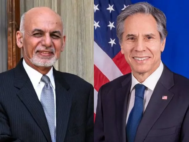 afghan president ashraf ghani and us secretary of state antony blinken photo file afghan president ashraf ghani and us secretary of state antony blinken photo file