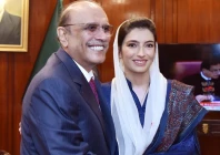 president asif ali zardari congratulating ms aseefa bhutto zardari on taking oath as mna in islamabad on 15 04 2024 photo express