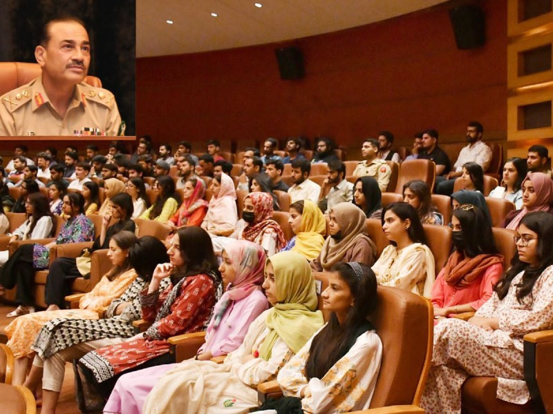 chief of army staff coas general syed asim munir addressing the participants of yearly ispr internship program being attended by over 370 students from various universities across pakistan photo ispr