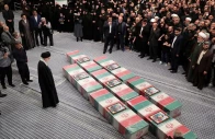 iran s supreme leader ayatollah ali khamenei looks at the coffins of irgc members during a funeral ceremony in tehran iran april 4 2024 photo reuters