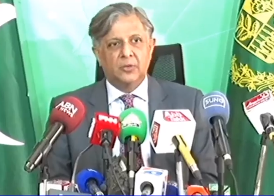 law minister azam nazeer tarar addresses a press conference hours after the supreme court announced its verdict in the punjab polls delay case photo screengrab radio pakistan