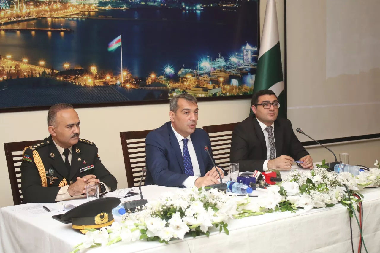 ambassador khazar farhadov is addressing a news conference in islamabad photo express ambassador khazar farhadov is addressing a news conference in islamabad photo express
