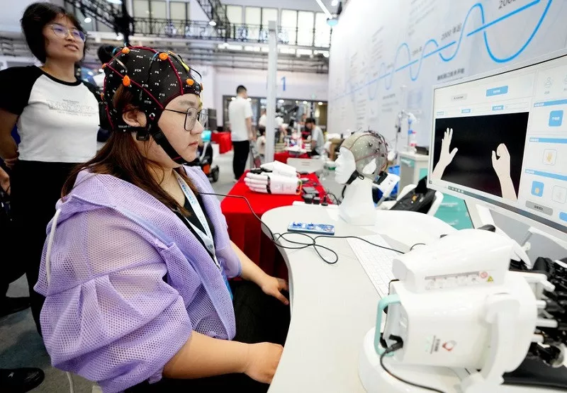 a brain computer interface for post stroke rehabilitation at the world robot conference 2023 in beijing china aug 16 2023 photo xinhua a brain computer interface for post stroke rehabilitation at the world robot conference 2023 in beijing china aug 16 2023 photo xinhua