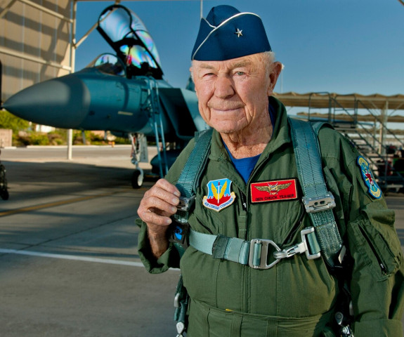 brig gen charles e chuck yeager retired prepares to board an f 15d eagle from the 65th aggressor squadron oct 14 2012 at nellis air force base nev master sgt jason edwards air force photo airforce times brig gen charles e chuck yeager retired prepares to board an f 15d eagle from the 65th aggressor squadron oct 14 2012 at nellis air force base nev master sgt jason edwards air force photo airforce times
