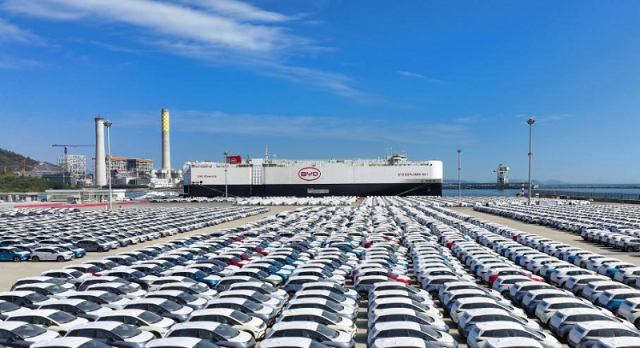 vehicle carrier vessel byd explorer no 1 arrives at xiaomo international logistics port in shenzhen china jan 14 2024 photo xinhua