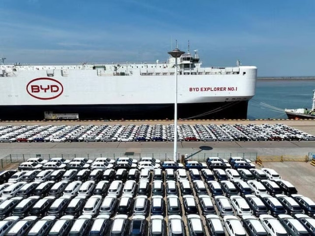 byd electric vehicles before being loaded onto a vehicle carrier at the port of lianyungang in jiangsu province china april 25 2024 photo reuters byd electric vehicles before being loaded onto a vehicle carrier at the port of lianyungang in jiangsu province china april 25 2024 photo reuters