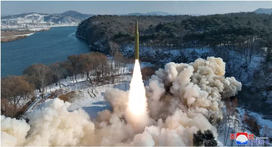 ballistic missile said to be solid fuel and hypersonic launches during a test at an unspecified location in north korea in this picture released by the korean central news agency on january 14 2024 kcna via reuters attention editors this image was provided by a third party reuters is unable to independently verify this ballistic missile said to be solid fuel and hypersonic launches during a test at an unspecified location in north korea in this picture released by the korean central news agency on january 14 2024 kcna via reuters attention editors this image was provided by a third party reuters is unable to independently verify this