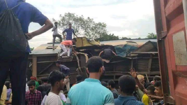 the crash in the eastern city of bhairab saw a freight train smash into a passenger train travelling in the opposite direction photo twitter ershadkhandu the crash in the eastern city of bhairab saw a freight train smash into a passenger train travelling in the opposite direction photo twitter ershadkhandu