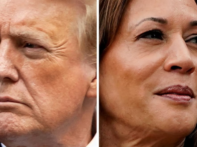 former us president donald trump in new york city us on may 30 2024 and us vice president kamala harris in washington us on july 22 2024 in a combination of file photos photo reuters