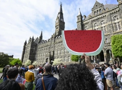 pro palestinian protesters rally at georgetown university