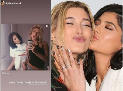 kylie jenner celebrates hailey bieber s baby news we re moms now