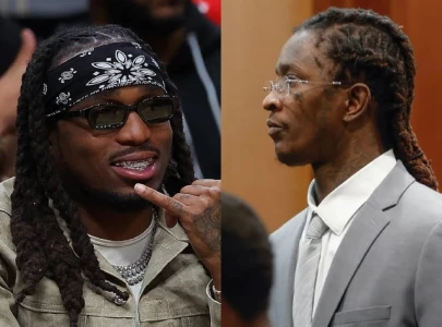 quavo shouts free thug during pick up the phone performance at clout festival