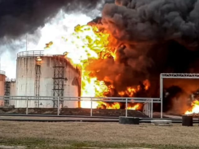 russian oil depot catches fire due to ukraine missile strike photo financial times