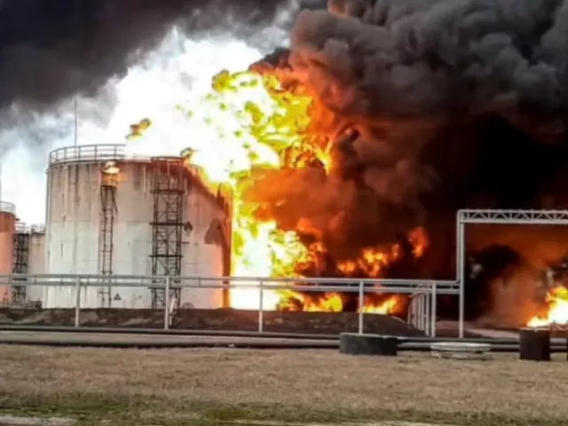 russian oil depot catches fire due to ukraine missile strike photo financial times