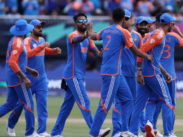 cricket   icc t20 world cup 2024   group a   india v pakistan   nassau county international cricket stadium new york united states   june 9 2024 india s arshdeep singh celebrates the wicket of pakistan s imad wasim with teammates photo reuters